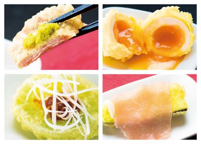 ［多彩な天ぷらのコース］那覇市の天久テラスでは、女性限定ディナー「天ぷらコース」を用意している。「厚切り真鯛の天ぷら」や「刺身エビのミディアム揚げ」、「長芋の楚辺揚げ」など９品の多彩な料理が楽しめる。｜pickupNAVI